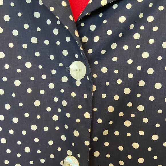 Navy Blue Polka Dot Button-Up Coat - Size 4 - Trench - Red Satin Lining - Picture 6 of 8